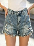 High Waist Frayed Hem Ripped Denim Shorts Women Summer Fringe Distressed Jean Hot Pants